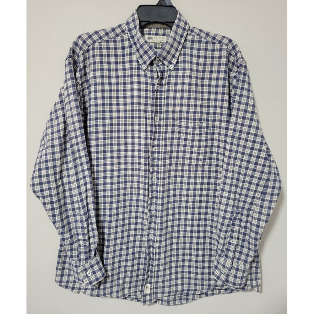 Onward Reserve Button Down Shirt Mens Large Blue White Check Flannel Cotton
